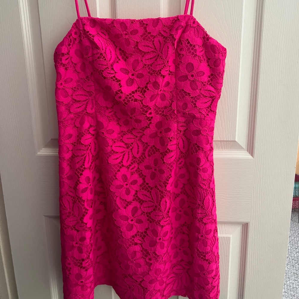 NWT Lilly Pulitzer Maret Lace Dress Passion Fruit Pink Flora Corded Lace 6